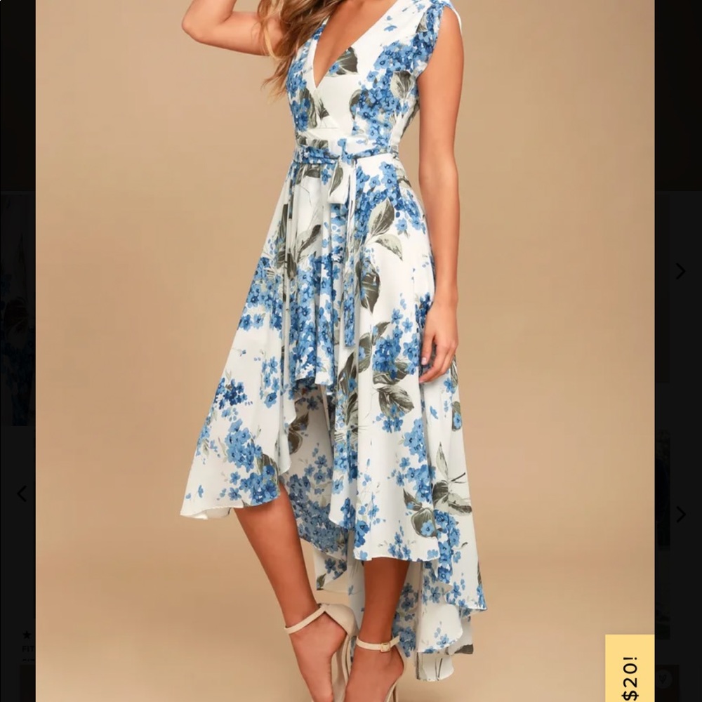 Lulus - French Countryside White Floral Print High-Low Dress